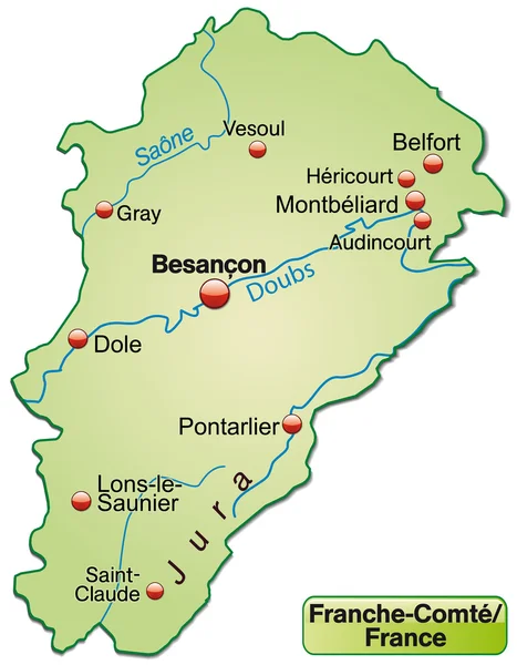 La mappa di Franche-Comte — Vettoriale Stock
