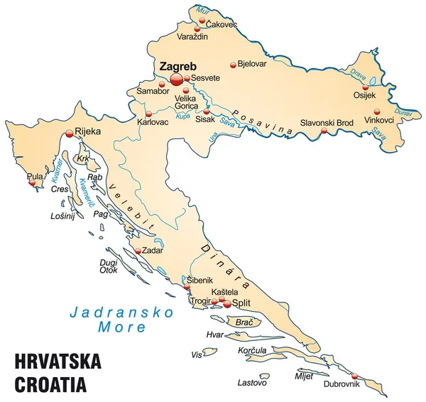 El mapa de Croacia — Vector de stock