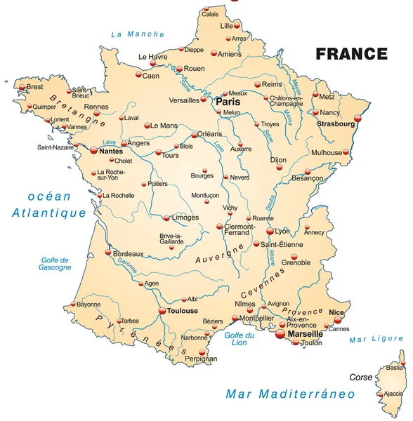Karta över Frankrike — Stock vektor