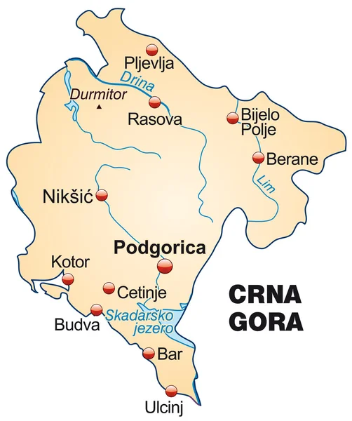 Mapa Černé Hory — Stockový vektor