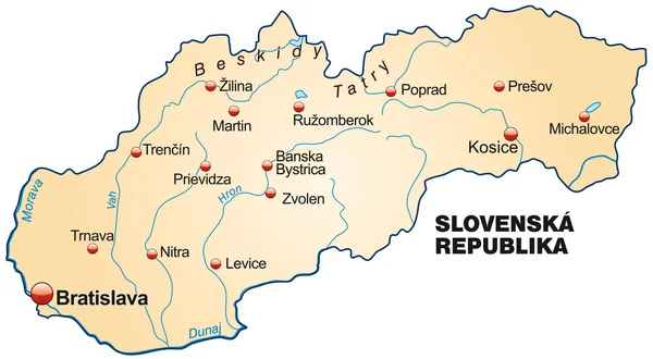 O mapa de Eslováquia — Vetor de Stock