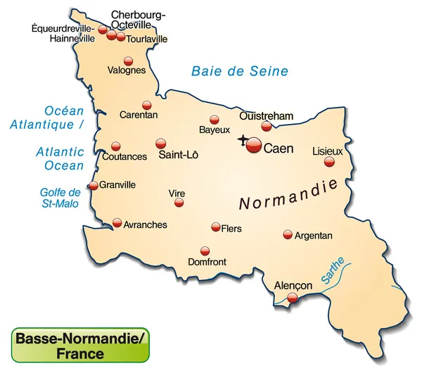 Mappa della Bassa Normandia — Vettoriale Stock