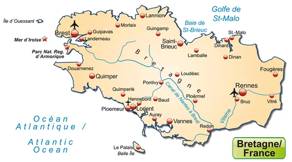 La mappa di Bretagna — Vettoriale Stock