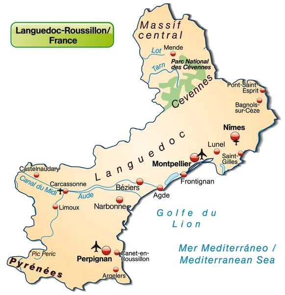 Karta av languedoc-roussillon — Stock vektor