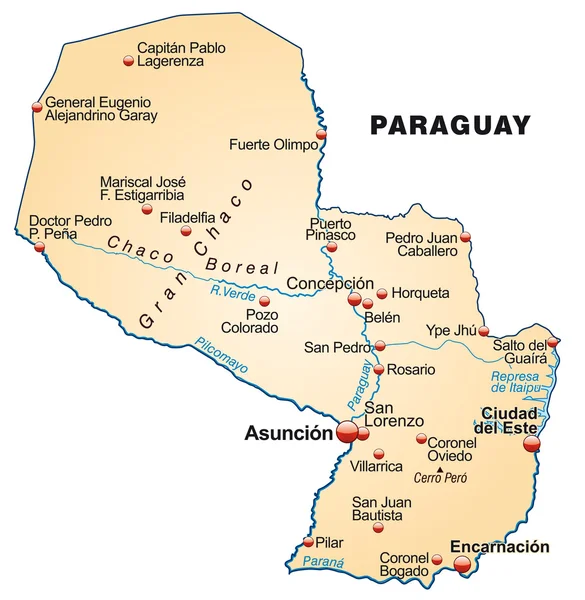 La mappa di Paraguay — Vettoriale Stock