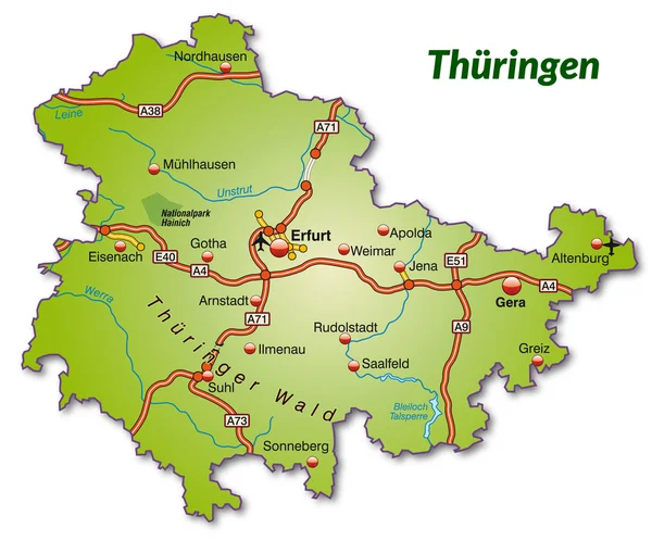 Kaart van Thüringen — Stockvector