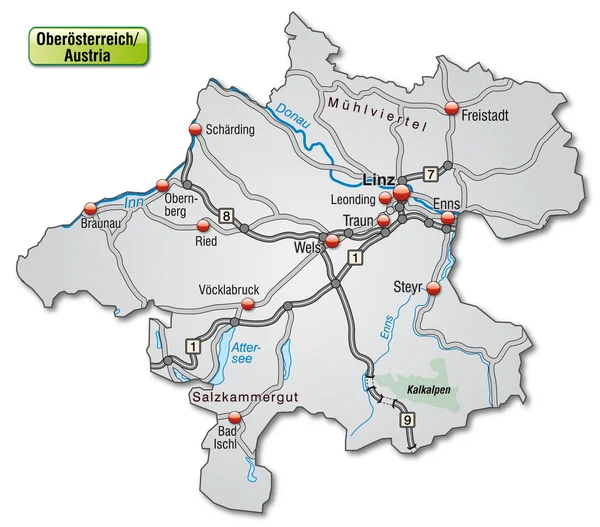 El mapa de Alta Austria — Vector de stock
