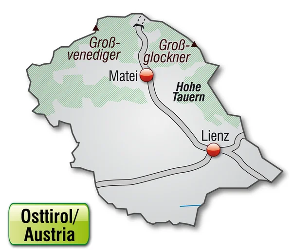 Mapa Tyrolu Wschodnim — Wektor stockowy