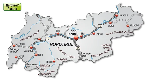 Mappa del Tirolo — Vettoriale Stock