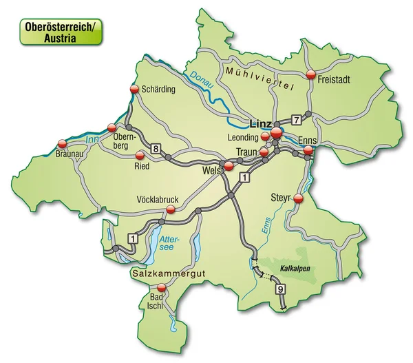 Mapa Górna austria — Wektor stockowy