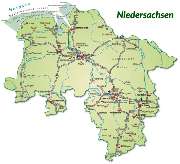 Kaart van Nedersaksen — Stockvector
