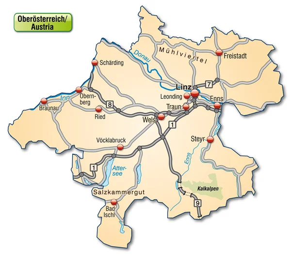 Karte von Oberösterreich — Stockvektor