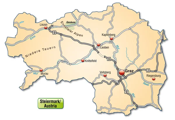 Mapa Štýrska — Stockový vektor