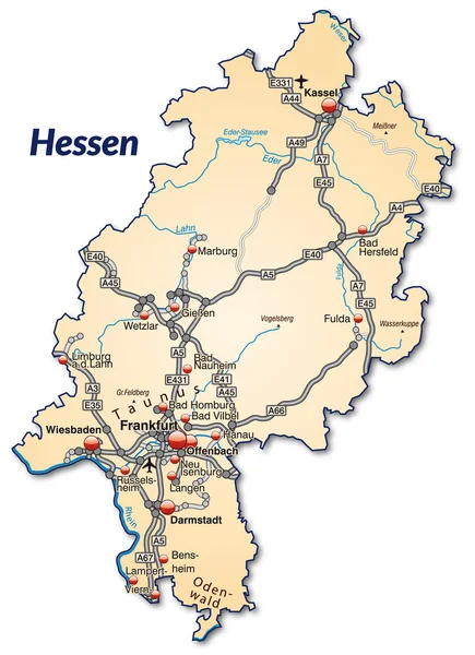 ヘッセン州の地図 — ストックベクタ