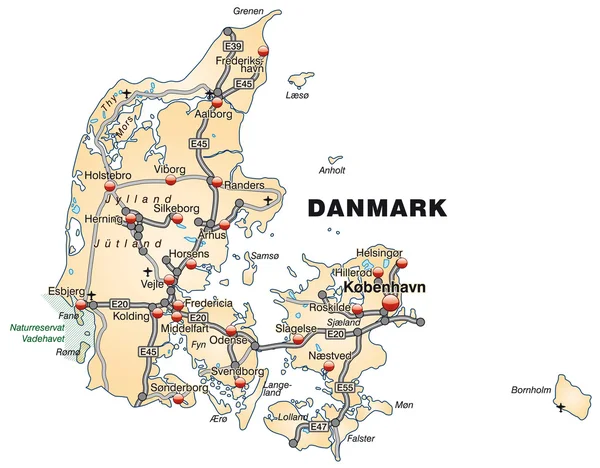 Mapa Dánska — Stockový vektor