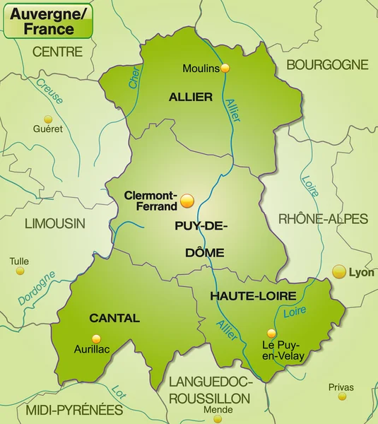 La mappa di Alvernia — Vettoriale Stock