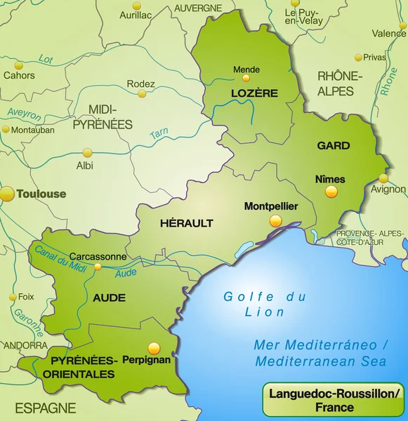 Mapa de languedoc-roussillon — Archivo Imágenes Vectoriales