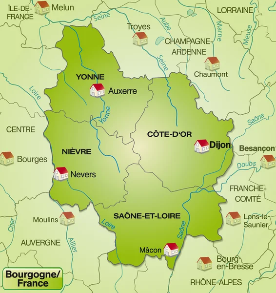 La carte de Bourgogne — Image vectorielle