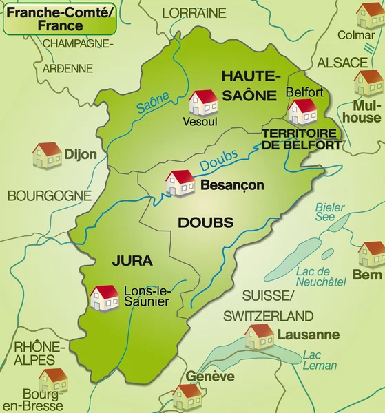 La mappa di Franche-Comte — Vettoriale Stock
