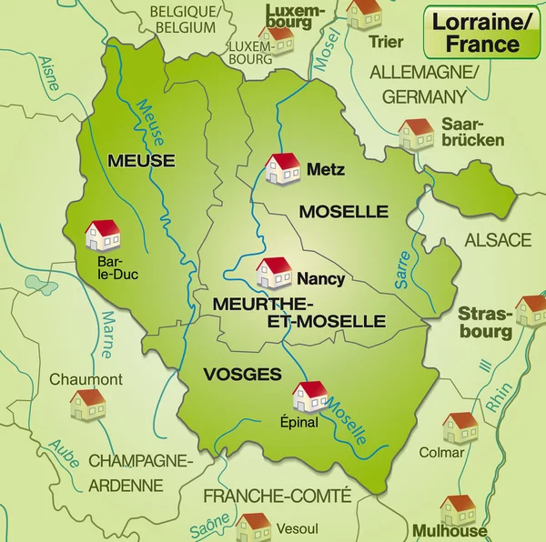 Mapa Lorraine — Stockový vektor