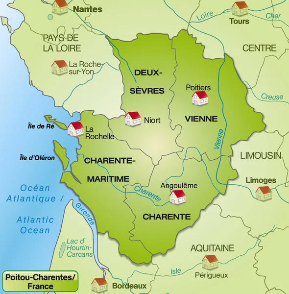 El mapa de Poitou-Charentes — Vector de stock