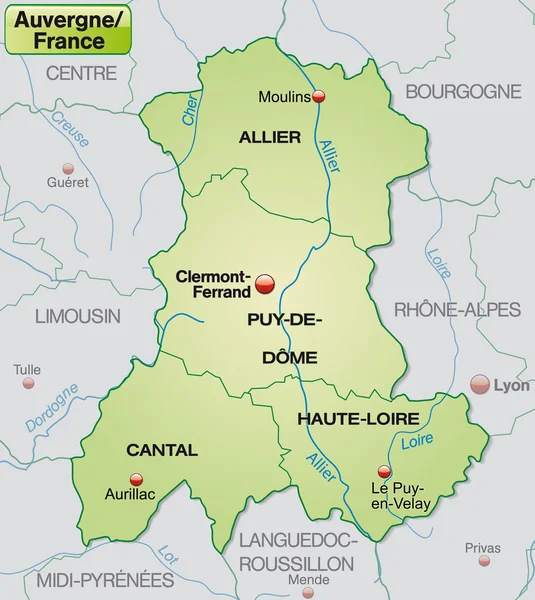 Auvergne Haritası — Stok Vektör