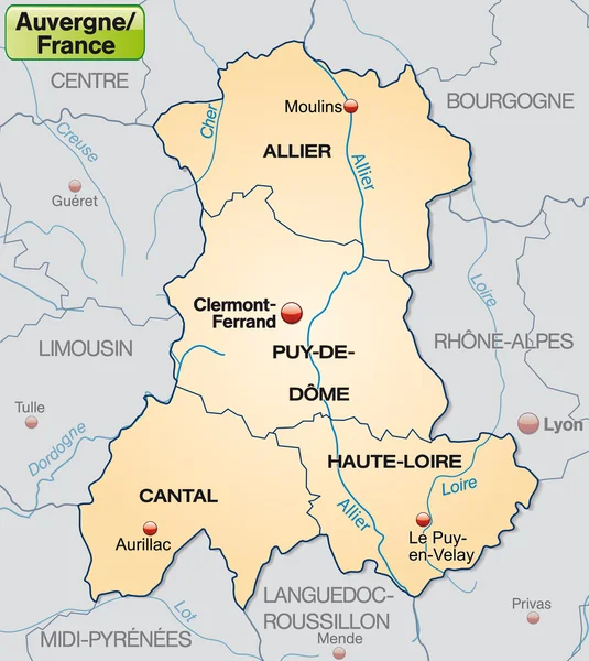 La carte de l'auvergne — Image vectorielle