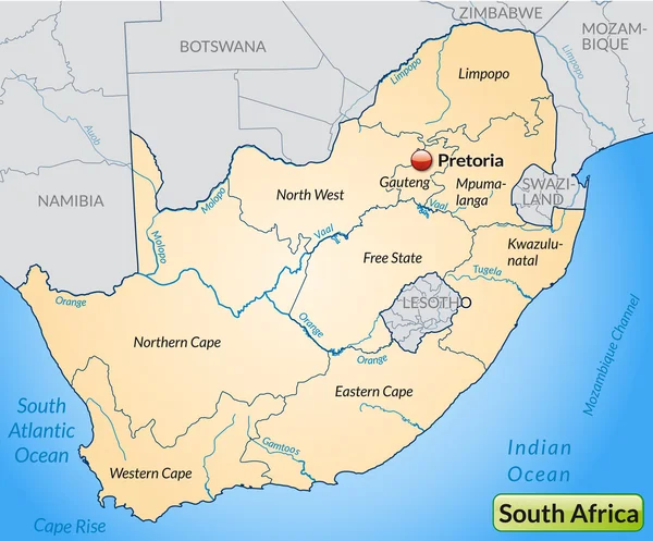 남 아프리카 지도 — 스톡 벡터