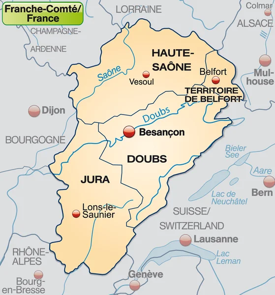 Peta Franche-Comte - Stok Vektor