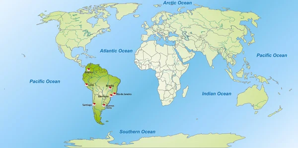 Dél-Amerika térképe — Stock Vector