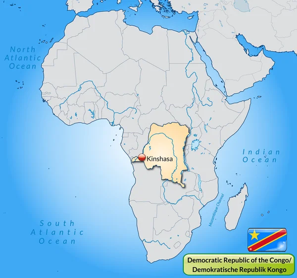 Mapa da República Democrática do Congo — Vetor de Stock