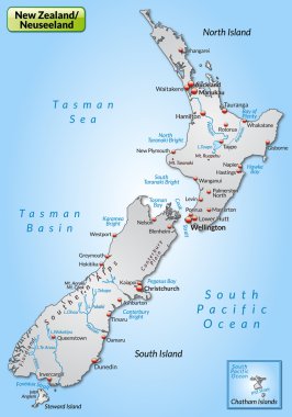 Map of new zealand clipart