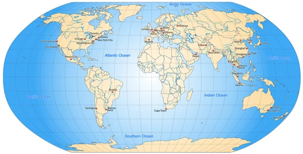 Kaart van de wereld — Stockvector