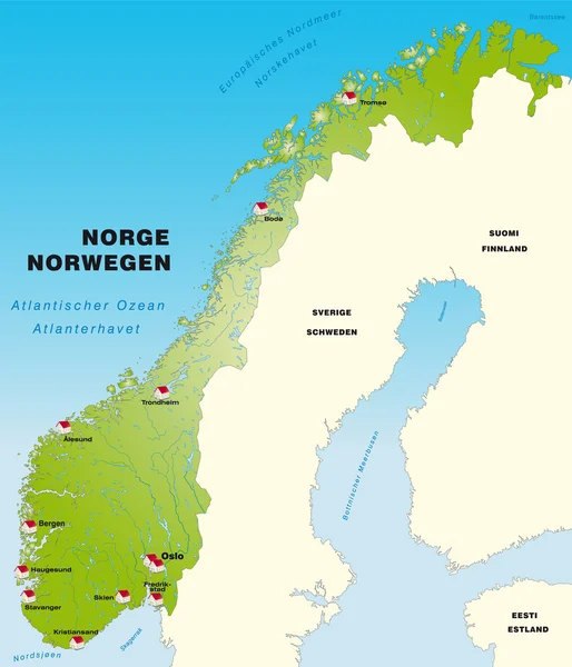 Karta över Norge — Stock vektor