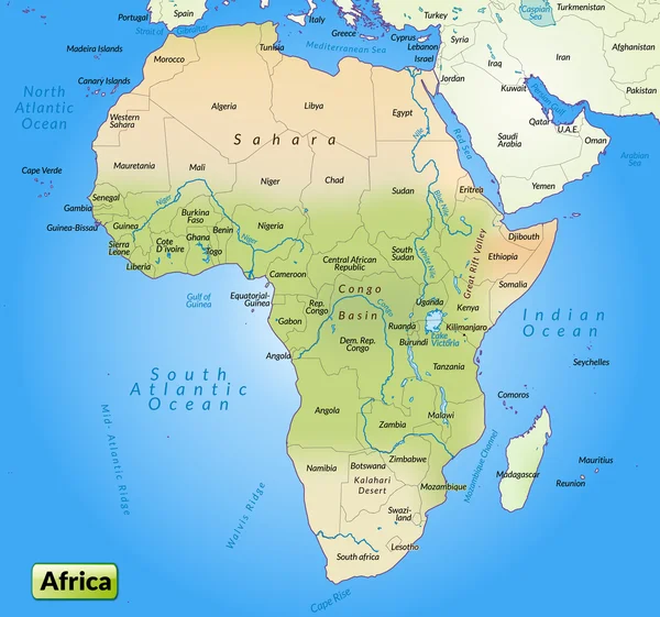 非洲地图 — 图库矢量图片