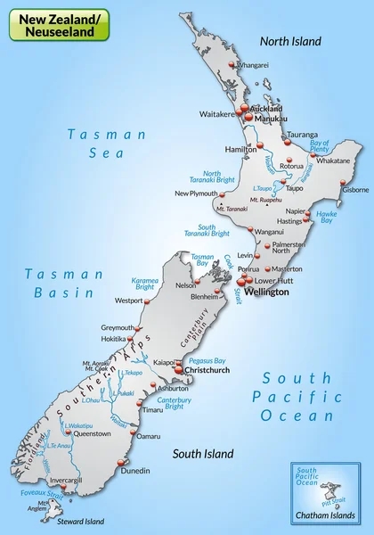 O mapa de Nova Zelândia —  Vetores de Stock