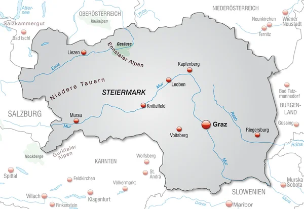 シュタイアー マルク州の地図 — ストックベクタ
