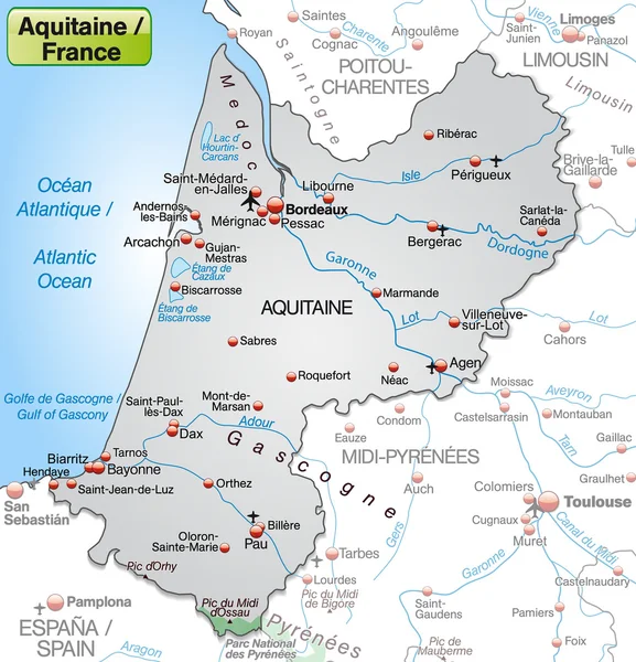 Aquitaine Haritası — Stok Vektör