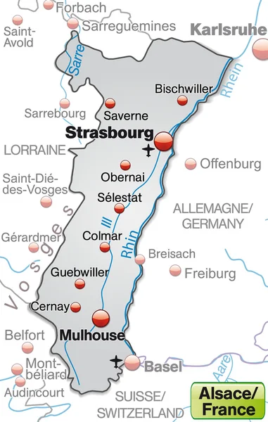 La carte de L'Alsace — Image vectorielle