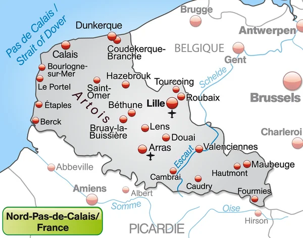 Karta över Nord-pas-de-calais — Stock vektor