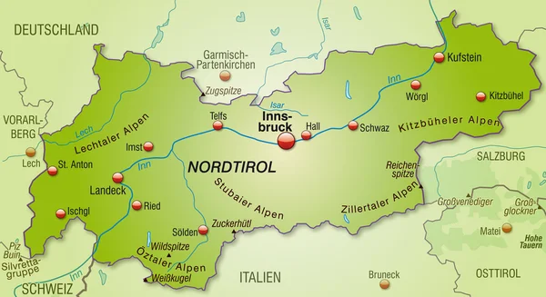 Mapa online de Tirol — Vector de stock