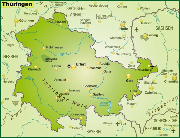 O mapa de Thuringia —  Vetores de Stock