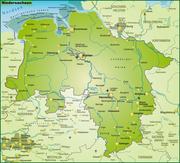 Карта Нижней Саксонии — стоковый вектор