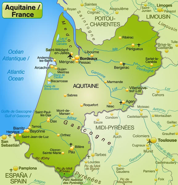 El mapa de aquitaine — Vector de stock