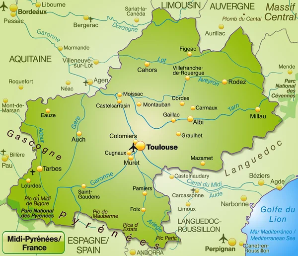 Карта Миди-Пиренеев — стоковый вектор