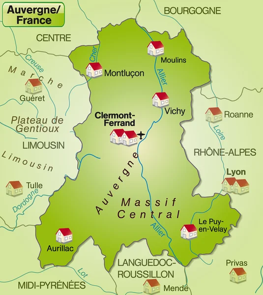 La mappa di Alvernia — Vettoriale Stock