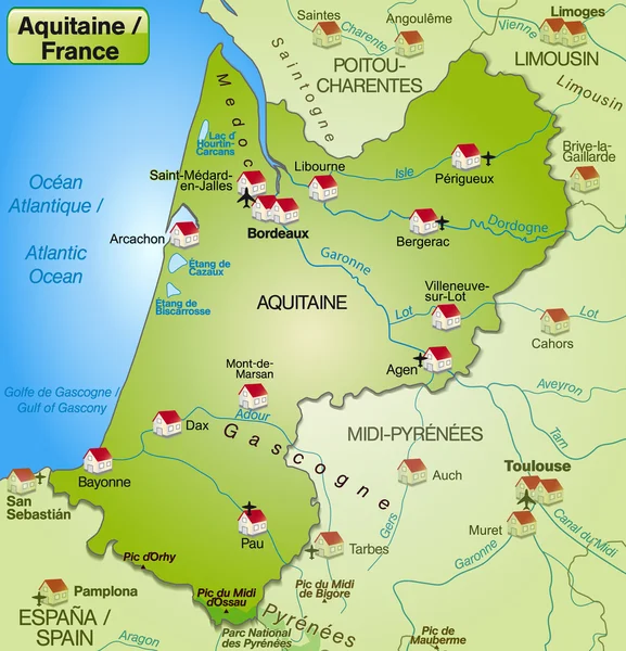 La carte de aquitaine — Image vectorielle