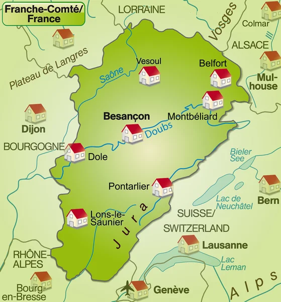 O mapa de Franche-Comte —  Vetores de Stock