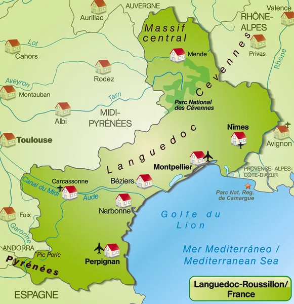 Kaart van languedoc-roussillon — Stockvector