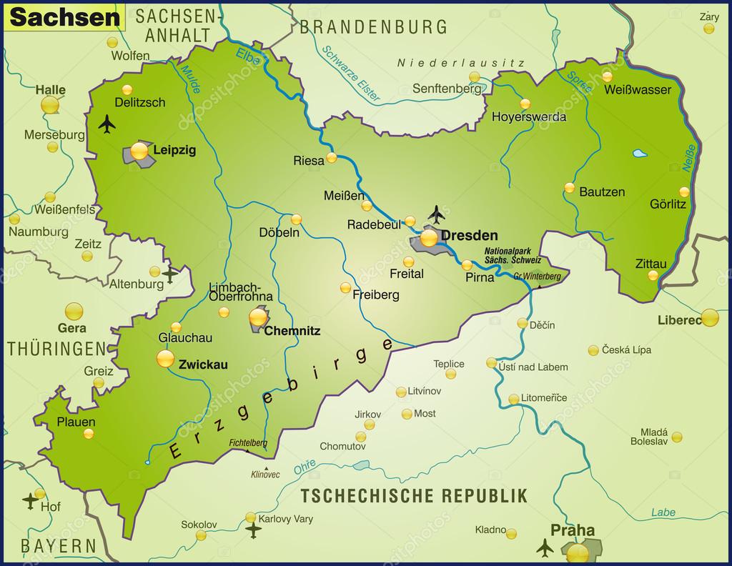 Karte von Sachsen - Vektorgrafik: lizenzfreie Grafiken © artalis